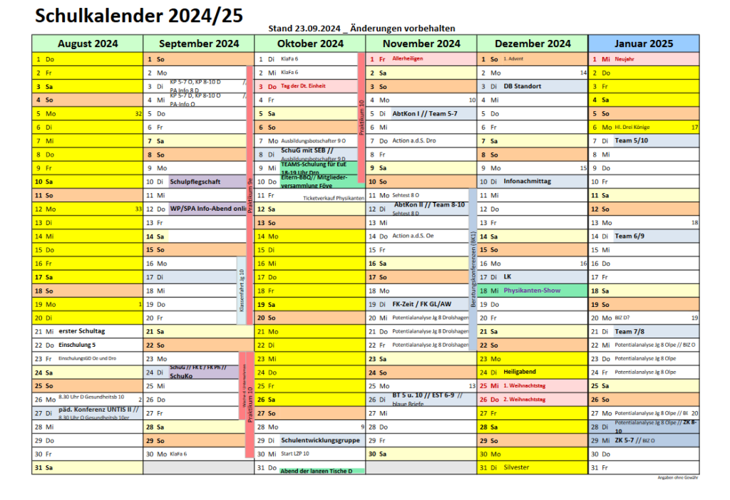 Terminplaner Eltern und Erziehungsberechtigte 2025